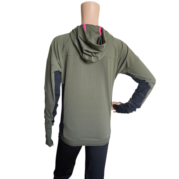 ADIDAS ClimaLite Women's Khaki Green Full Zip Hooded Running Jacket - Picture 7 of 16